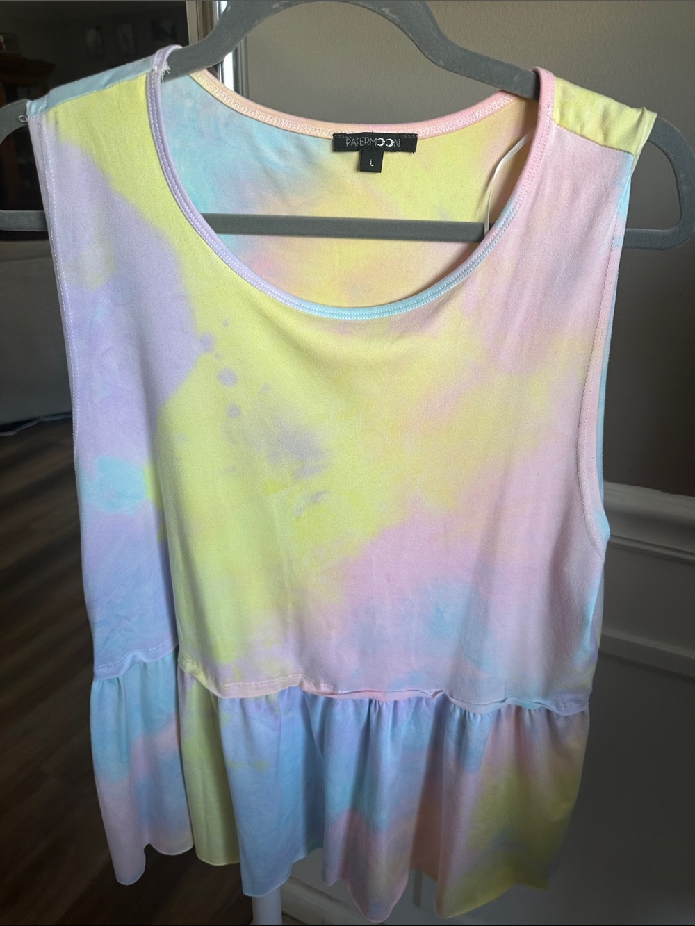 Papermoon Pastel Tie-Dye Peplum Tank Top - Yellow Pink Blue